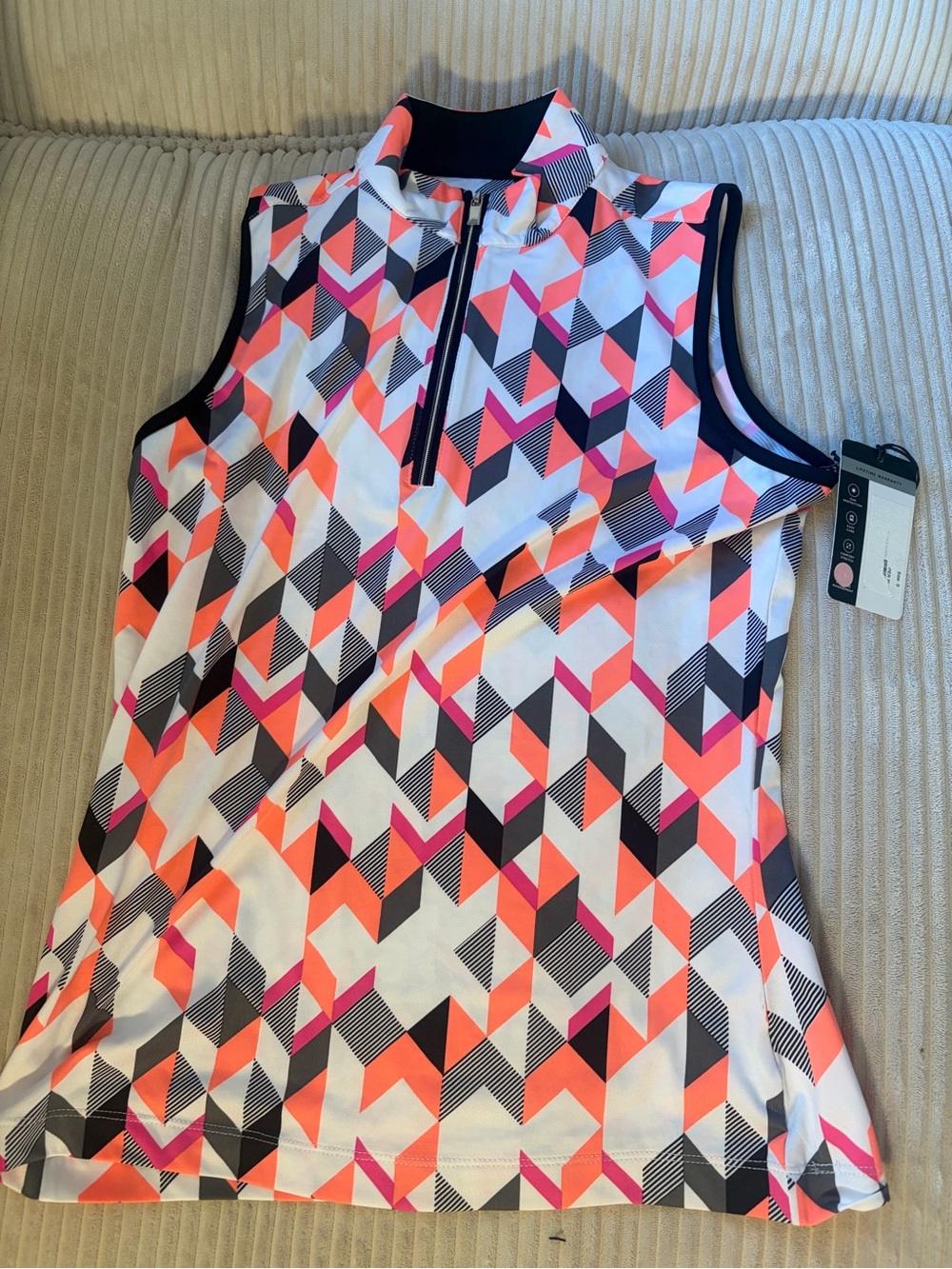 Tail white label new with tags Sleeveless Geometric Zip Mock Neck Top
